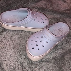 blue platform crocs